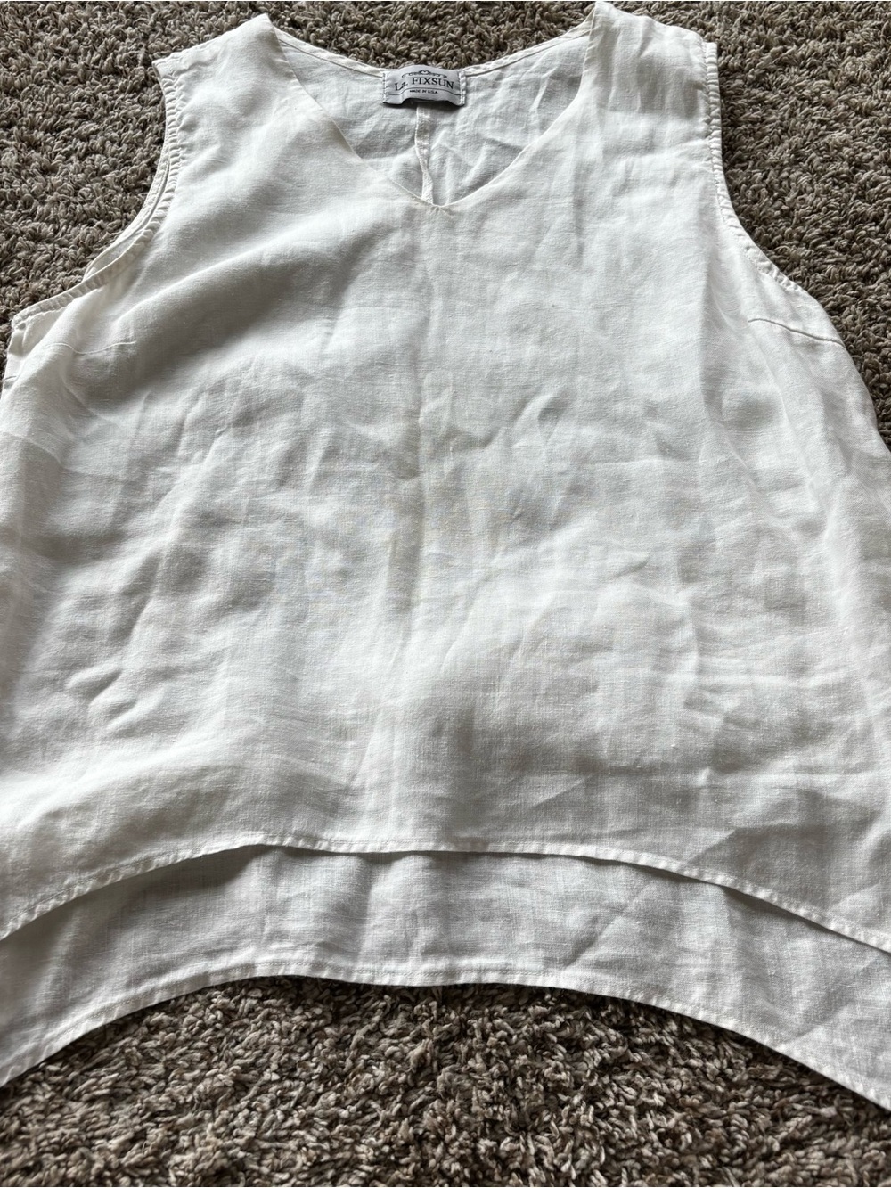 La Fixsun White Linen V-Neck Sleeveless Tank lagenlook linen Xl